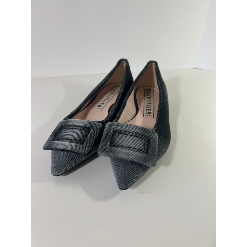 Roger Vivier Paris Gommettine Denim Ballerina Flats Buckle 36.5 Made in Italy